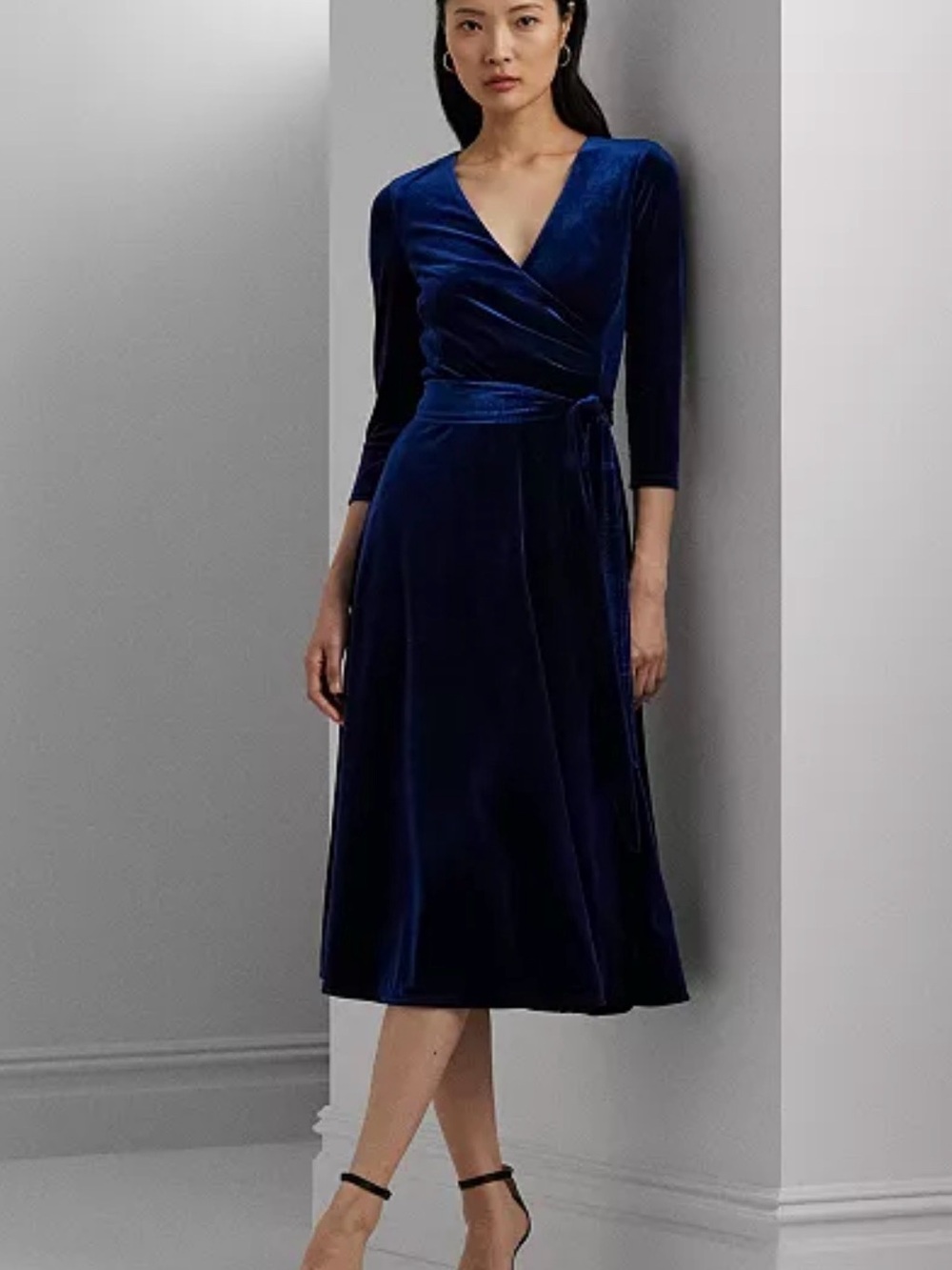 NWT Ralph Lauren Surplice Velvet Navy Dress Size 18 Retail $195